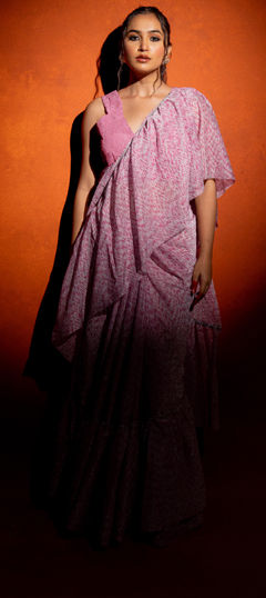 Pink and Majenta color Saree in Lycra fabric with Sequence work