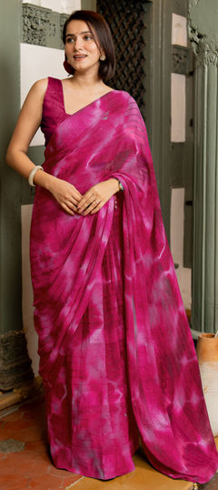 Pink and Majenta color Saree in Georgette fabric with Printed, Tye n Dye work