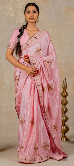 Pink and Majenta color Saree in Blended, Silk fabric with Embroidered, Stone, Thread work