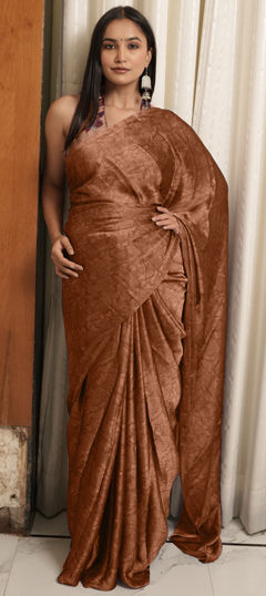 Beige and Brown color Saree in Chiffon fabric with Printed work