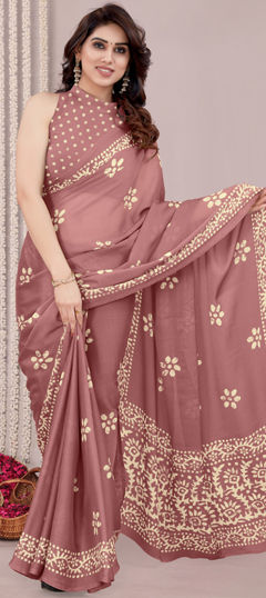 Pink and Majenta color Saree in Chiffon fabric with Printed work