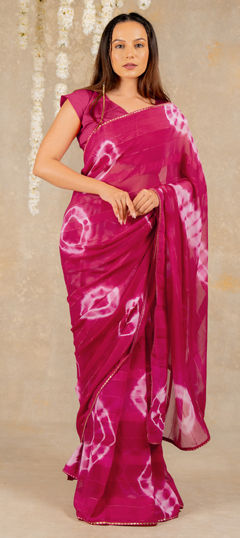 Pink and Majenta color Saree in Georgette fabric with Printed, Tye n Dye work
