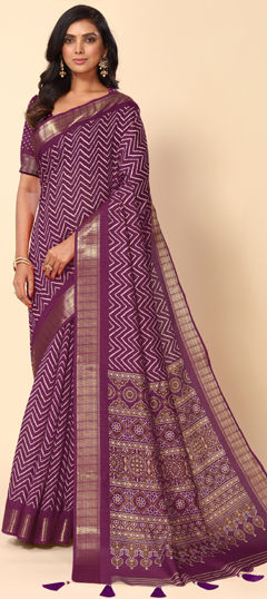 Pink and Majenta color Saree in Cotton fabric with Printed work