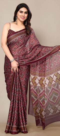 Red and Maroon color Saree in Chiffon fabric with Printed work