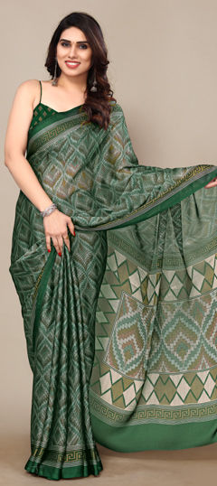 Green color Saree in Chiffon fabric with Printed work