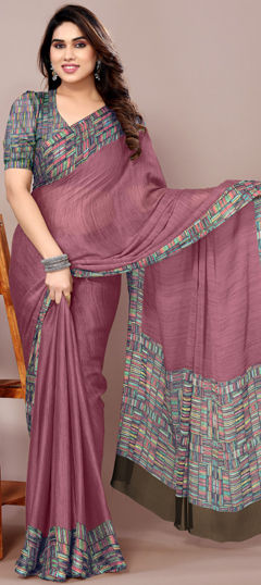 Pink and Majenta color Saree in Chiffon fabric with Printed work