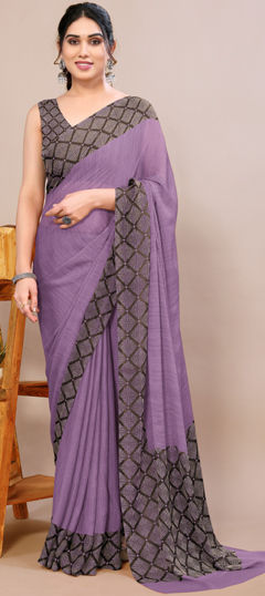 Purple and Violet color Saree in Chiffon fabric with Printed work