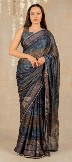 Blue color Saree in Chiffon fabric with Printed work