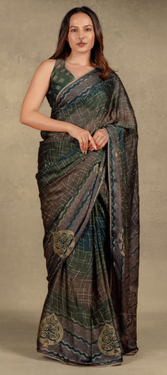 Green color Saree in Chiffon fabric with Printed work