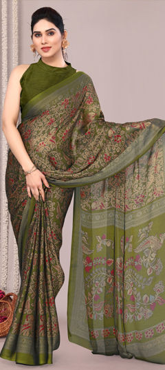 Green color Saree in Chiffon fabric with Printed work