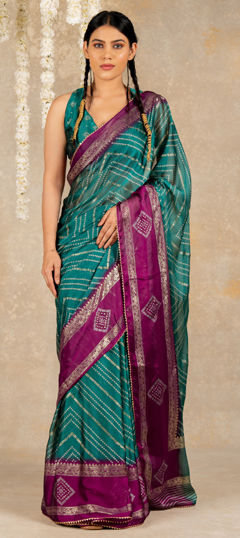 Blue color Saree in Chiffon fabric with Bandhej, Printed work