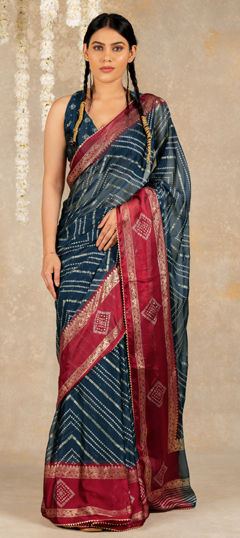 Blue color Saree in Chiffon fabric with Bandhej, Printed work
