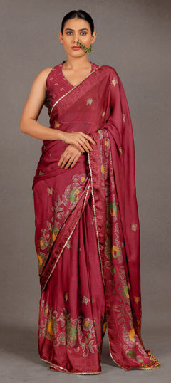 Pink and Majenta color Saree in Chiffon fabric with Bandhej, Printed work