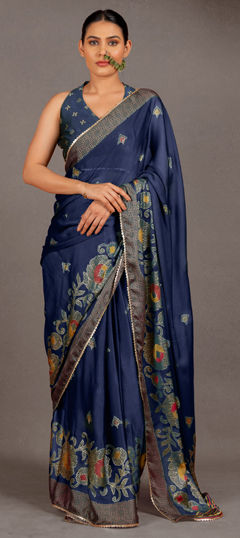 Blue color Saree in Chiffon fabric with Bandhej, Printed work