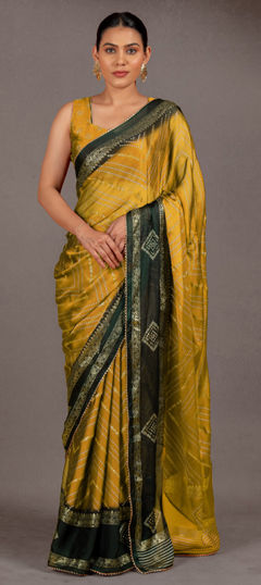 Yellow color Saree in Chiffon fabric with Bandhej, Printed work