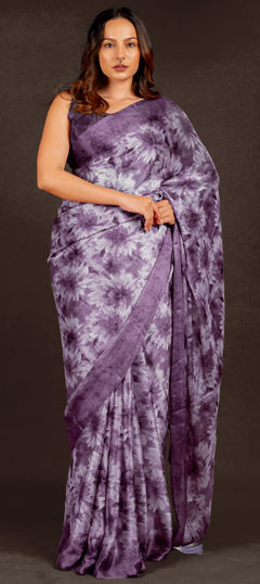 Purple and Violet color Saree in Chiffon fabric with Floral, Printed work