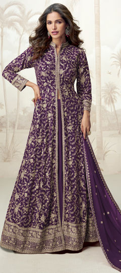 Purple and Violet color Long Lehenga Choli in Georgette fabric with Embroidered, Sequence, Thread, Zari work