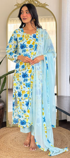 Green color Salwar Kameez in Georgette fabric with Floral work