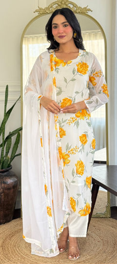 White and Off White color Salwar Kameez in Georgette fabric with Floral, Printed work