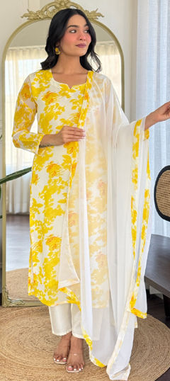 Yellow color Salwar Kameez in Georgette fabric with Floral, Printed work
