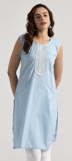 Blue color Kurti in Rayon fabric with Embroidered, Thread work