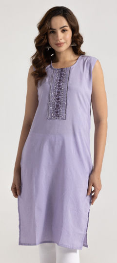 Purple and Violet color Kurti in Rayon fabric with Embroidered, Thread work