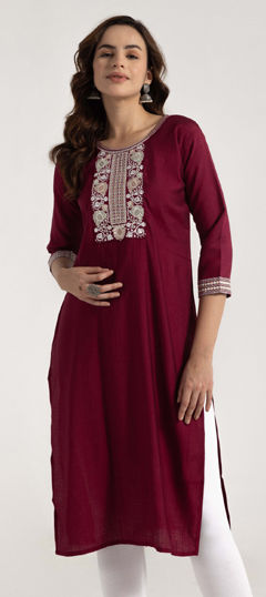 Red and Maroon color Kurti in Rayon fabric with Embroidered, Thread work