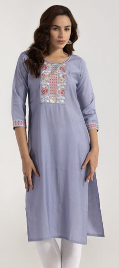 Blue color Kurti in Rayon fabric with Embroidered, Thread work