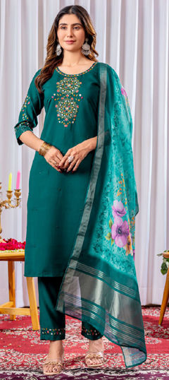 Blue color Salwar Kameez in Viscose fabric with Embroidered, Resham, Sequence, Thread work