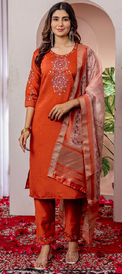 Red and Maroon color Salwar Kameez in Viscose fabric with Embroidered, Resham, Sequence, Thread work