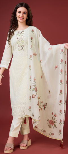 White and Off White color Salwar Kameez in Viscose fabric with Embroidered, Resham, Thread work