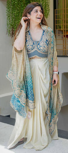Blue, White and Off White color Long Lehenga Choli in Crepe Silk fabric with Embroidered, Sequence, Thread, Zari work