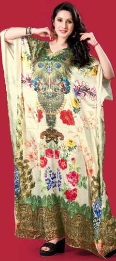 Multicolor color Kaftan in Satin Silk fabric with Digital Print, Stone work