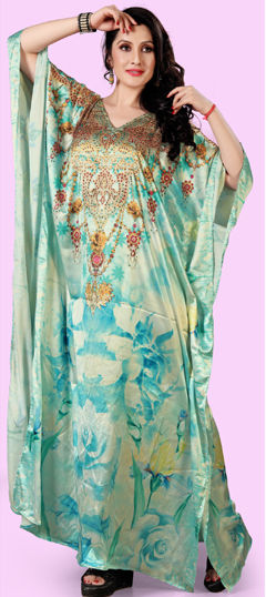 Multicolor color Kaftan in Satin Silk fabric with Digital Print, Stone work