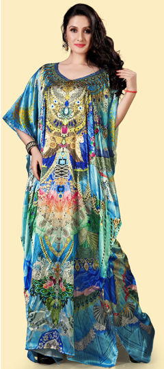 Multicolor color Kaftan in Satin Silk fabric with Digital Print, Stone work