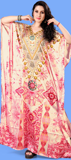 Multicolor color Kaftan in Satin Silk fabric with Digital Print, Stone work
