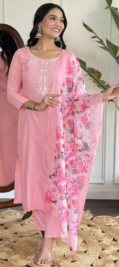 Pink and Majenta color Salwar Kameez in Rayon fabric with Embroidered, Resham, Thread work
