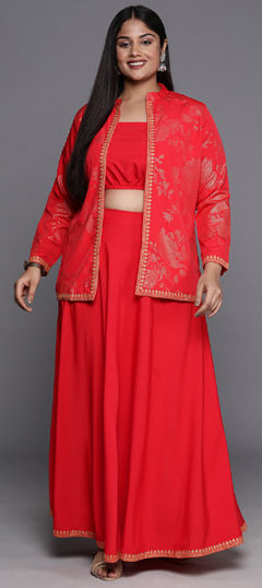 Red and Maroon color Long Lehenga Choli in Crepe Silk fabric with Printed work