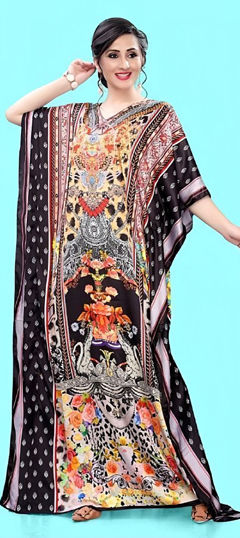 Multicolor color Kaftan in Satin Silk fabric with Digital Print, Floral, Stone work