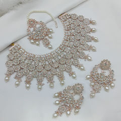 Gold Rodium Polish White and Off White color Necklace in Metal Alloy studded with Austrian diamond, Pearl
