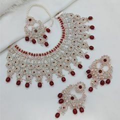 Gold Rodium Polish Red and Maroon color Necklace in Metal Alloy studded with Austrian diamond, Pearl