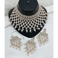 Gold Rodium Polish White and Off White color Necklace in Metal Alloy studded with Austrian diamond, Pearl