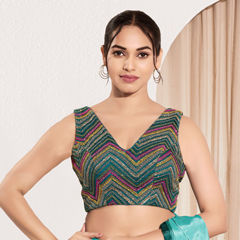 Blue color Blouse in Net fabric with Embroidered, Thread work