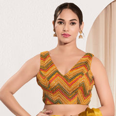 Yellow color Blouse in Net fabric with Embroidered, Thread work
