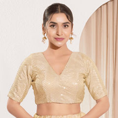 Gold color Blouse in Silk fabric with Sequence, Thread work