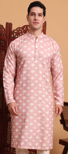 Pink and Majenta color Kurta in Cotton fabric with Embroidered, Printed, Thread work