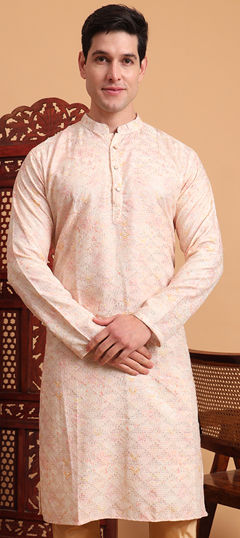 Pink and Majenta color Kurta in Cotton fabric with Embroidered, Printed, Thread work