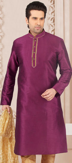 Purple and Violet color Kurta in Dupion Silk fabric with Embroidered, Thread work