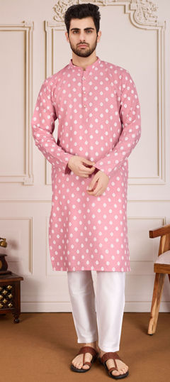 Pink and Majenta color Kurta Pyjamas in Cotton fabric with Printed work