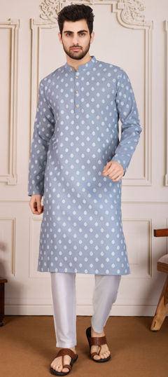 Black and Grey color Kurta Pyjamas in Cotton fabric with Printed work